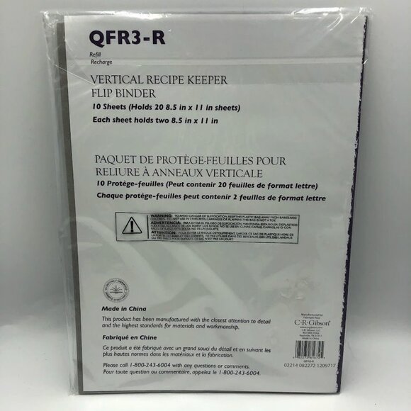 C.R. Gibson Vertical Recipe Keeper For Flip Binder QFR3-R Refill Set of 2 NIP - Picture 3 of 5